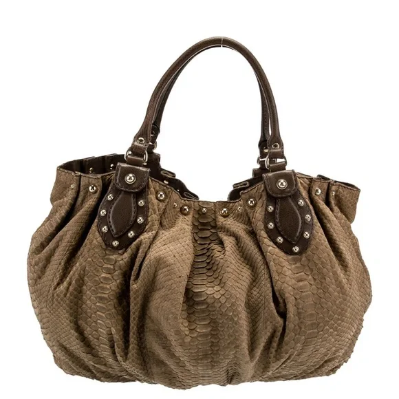 Gucci Studded Python Snake Leather Pelham Slouchy Shoulder Tote Bag Exotic Rare - Picture 6 of 16